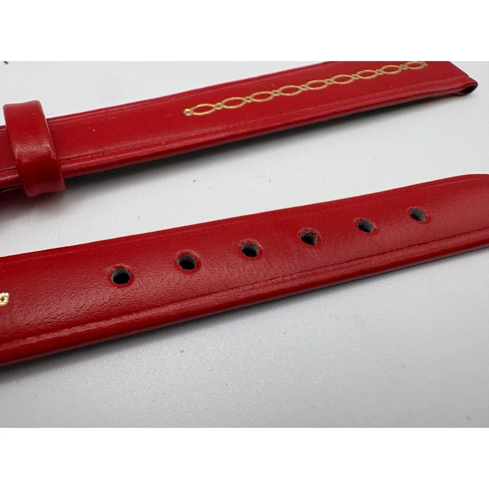 Vintage NOS Ernest Borel Swiss 12mm Red Watch Strap - Gold Chain Motif